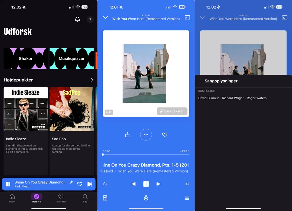 Deezer streaming test - Screenshots fra appen