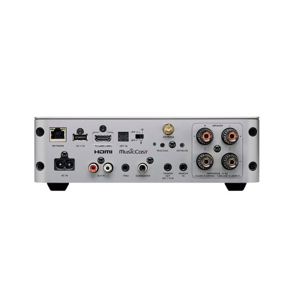 Bagsiden af Yamaha WXA-70A i s�lv finish, med diverse ind- og udgange